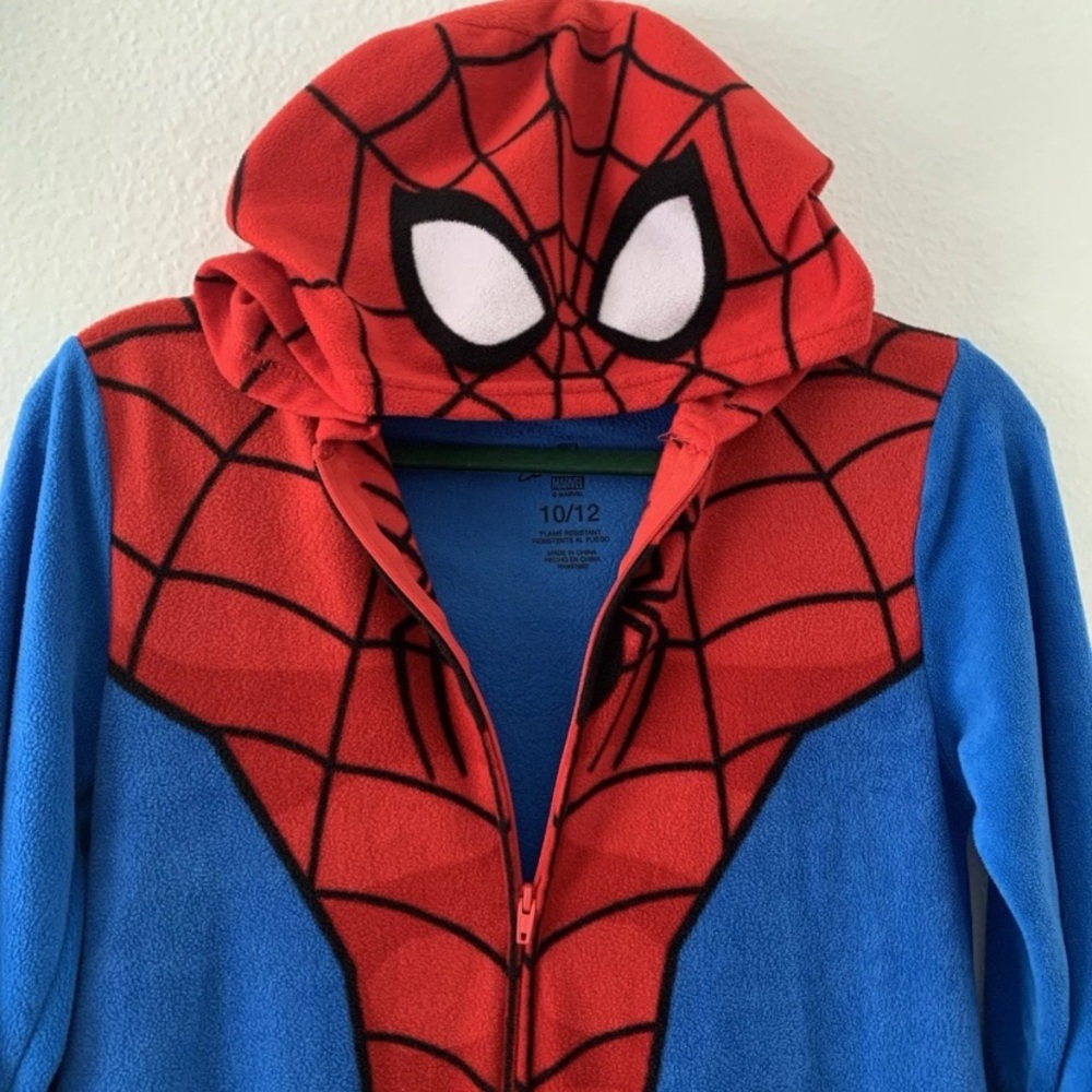 Marvel Spider-Man Superhero Kids Hooded Union Suit Fleece Costume Pajamas 10/12 - Picture 4 of 16